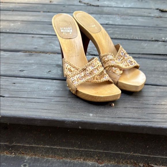 Stuart Weitzman wooden stacked heel size 9.5 M - Picture 1 of 7